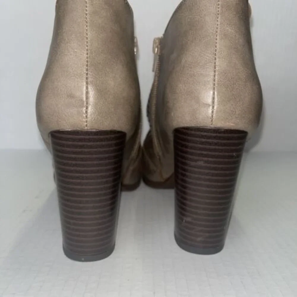 Report Aquarium Taupe / Brown Open Toe Lazer Cut Zip Ankle Bootie Shoe Size 11